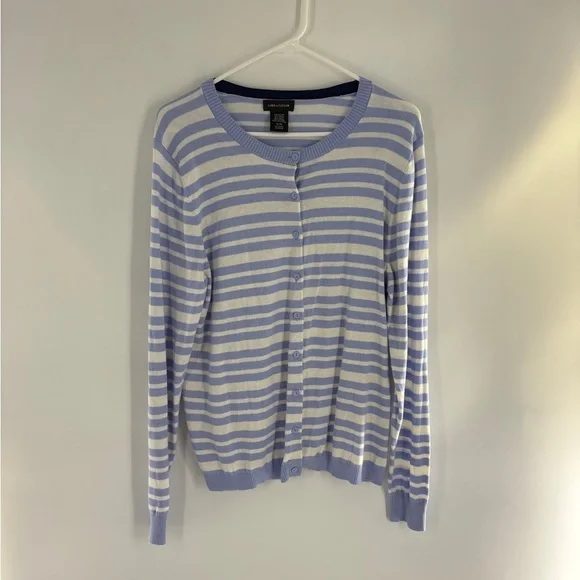 Lord & Taylor Womens Periwinkle Striped Button Up Cardigan X-Large Preppy - Picture 1 of 10